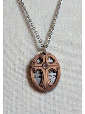 Silver Tone Religious GOD Scripture PSALM Cross Chain Pendant Necklace N1D